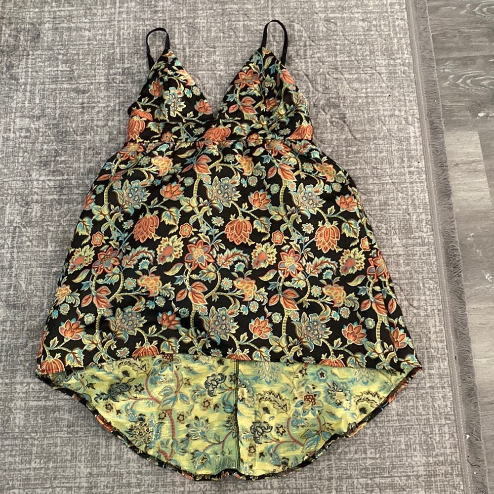 Fashion Nova Floral High Low Dress - Black and Multicolor